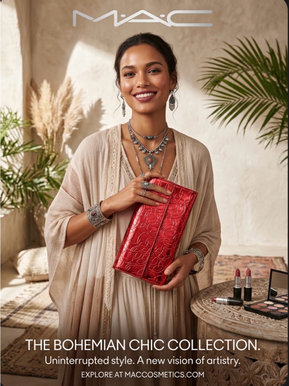 New ~ MAC Cosmetics Red Embossed Clutch/Makeup Bag